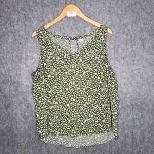 Old Navy Women's Green Floral Print Sleeveless Keyhole Neck Tank Top Size XL